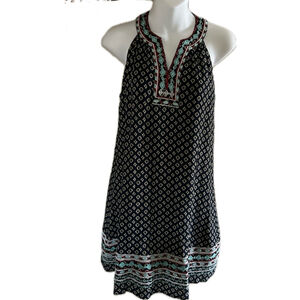 THML Size XS (0) women blue tan turquoise embroidery on white dress